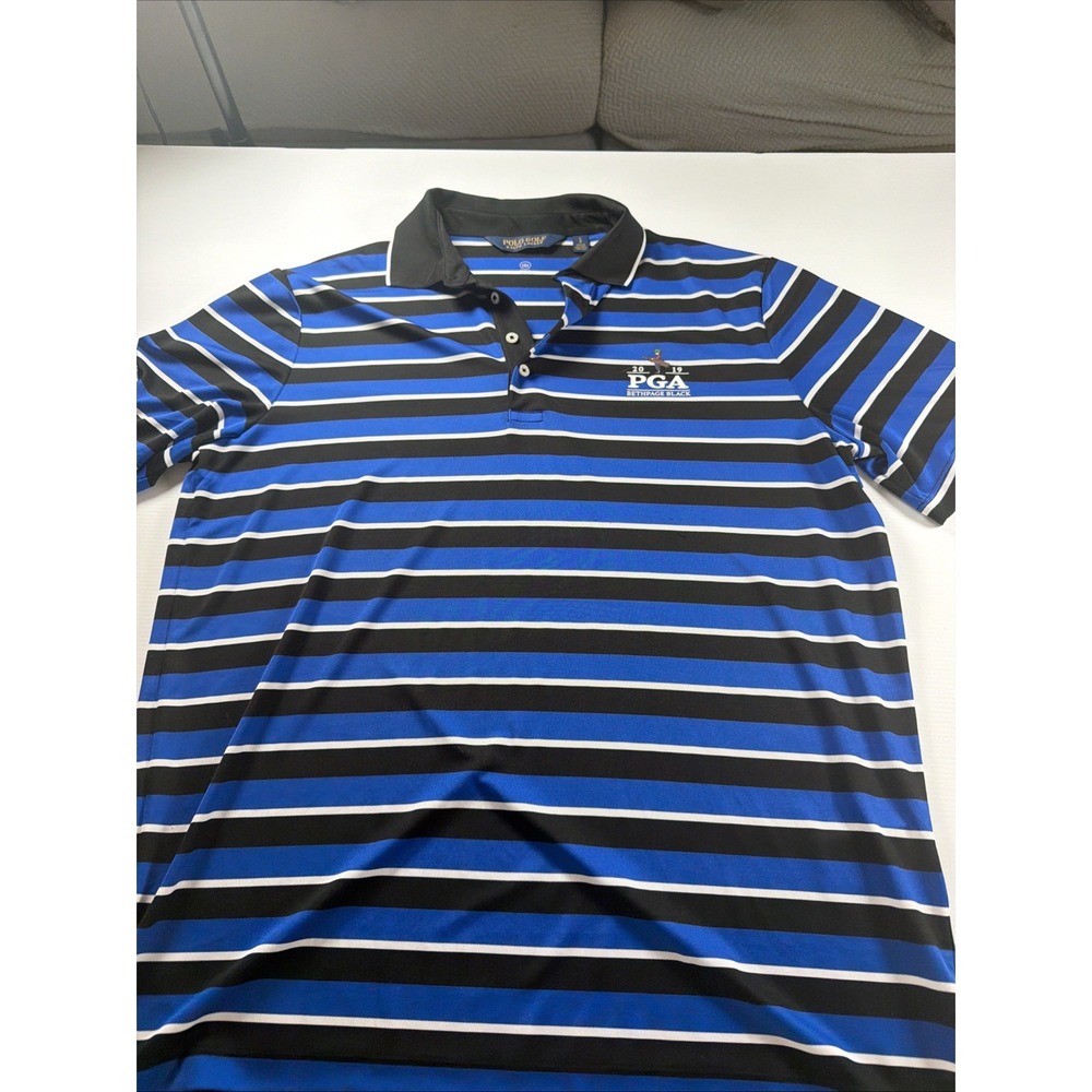 Polo Ralph Lauren Shirt Mens Large Blue Striped 2019 PGA Bethpage Black Golf